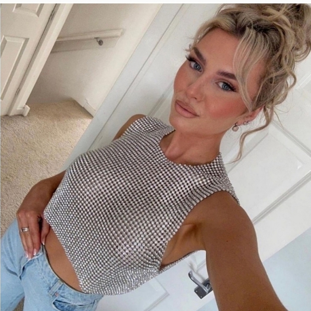 Zara OPEN BACK RHINESTONE JEWEL TOP SIZE M